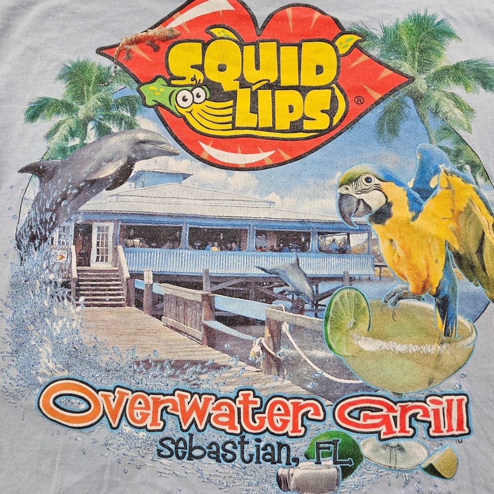Squid Lips Overwater Grill Sebastian FL Blue Long Sleeve Cotton T-Shirt Men's L